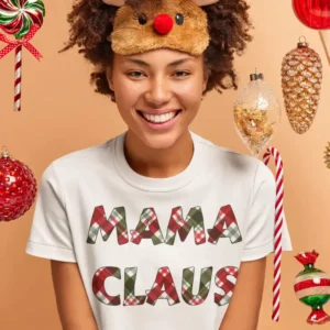 Mama Claus Holiday Plaid Tee